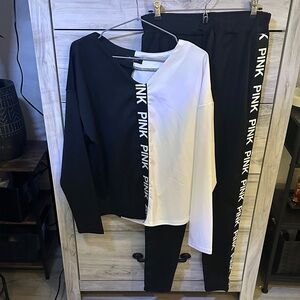 NWOT Chicme Black and White Lounge Set with PINK Logo